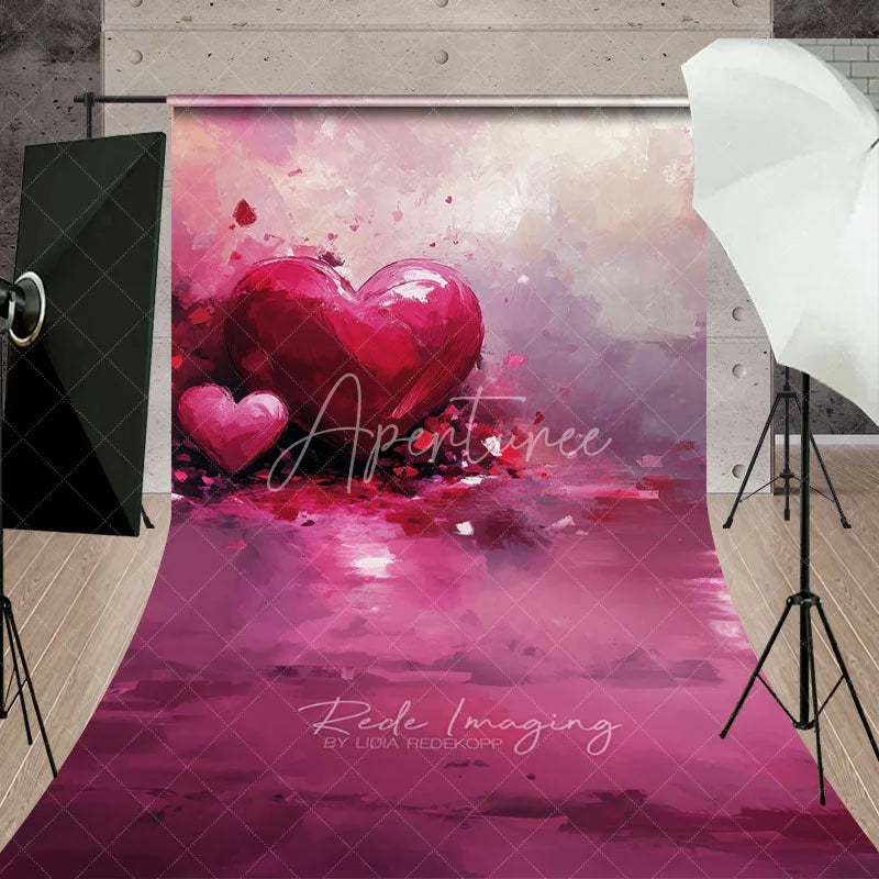 Aperturee - Aperturee Magenta Abstract Painted Hearts Backdrop Romantic Artistic Texture Love Theme Valentines Day Photography Scene