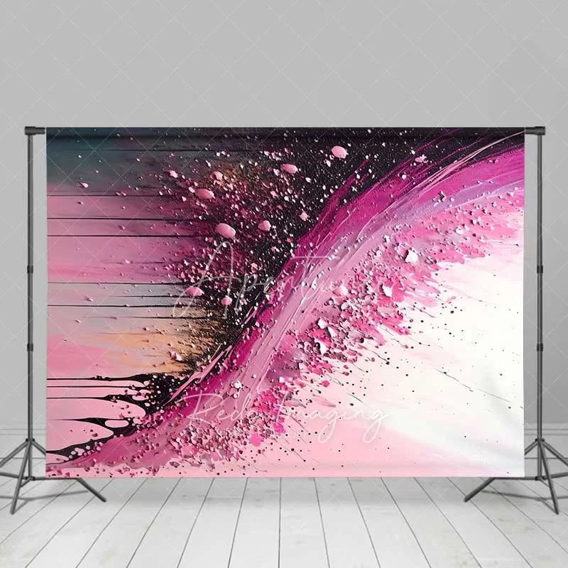 Aperturee - Aperturee Magenta and Black Fluid Splash Backdrop Abstract Art Photography Background Elegant Party Event Decor