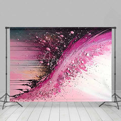 Aperturee - Aperturee Magenta and Black Fluid Splash Backdrop Abstract Art Photography Background Elegant Party Event Decor