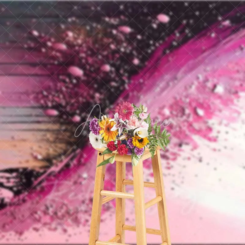 Aperturee - Aperturee Magenta and Black Fluid Splash Backdrop Abstract Art Photography Background Elegant Party Event Decor