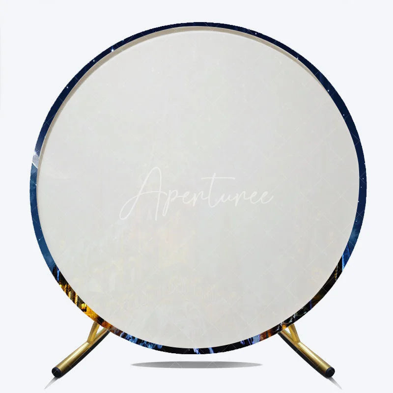 Aperturee - Aperturee Magic Castle Round Backdrop Wizard School Starry Night Photography Background