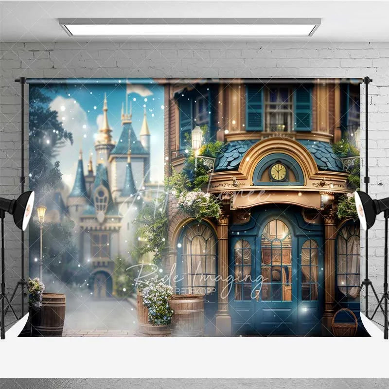 Aperturee - Aperturee Magic Castle Town Backdrop Vintage Street Shop Facade Photography Background Fairytale Kingdom Photo Booth Prop