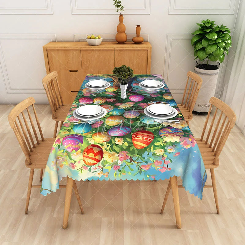 Aperturee - Aperturee Magic Easter Egg Tree Rectangle Tablecloth Colorful Spring Garden Table Cover Holiday Party Dining Room Decor