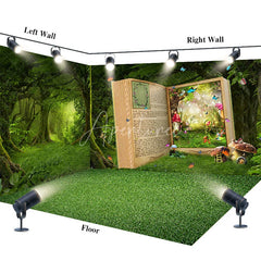 Aperturee - Aperturee Magic Forest Fairy Tale Book Room Set Backdrop Enchanted Woods Grass Floor Photography Background
