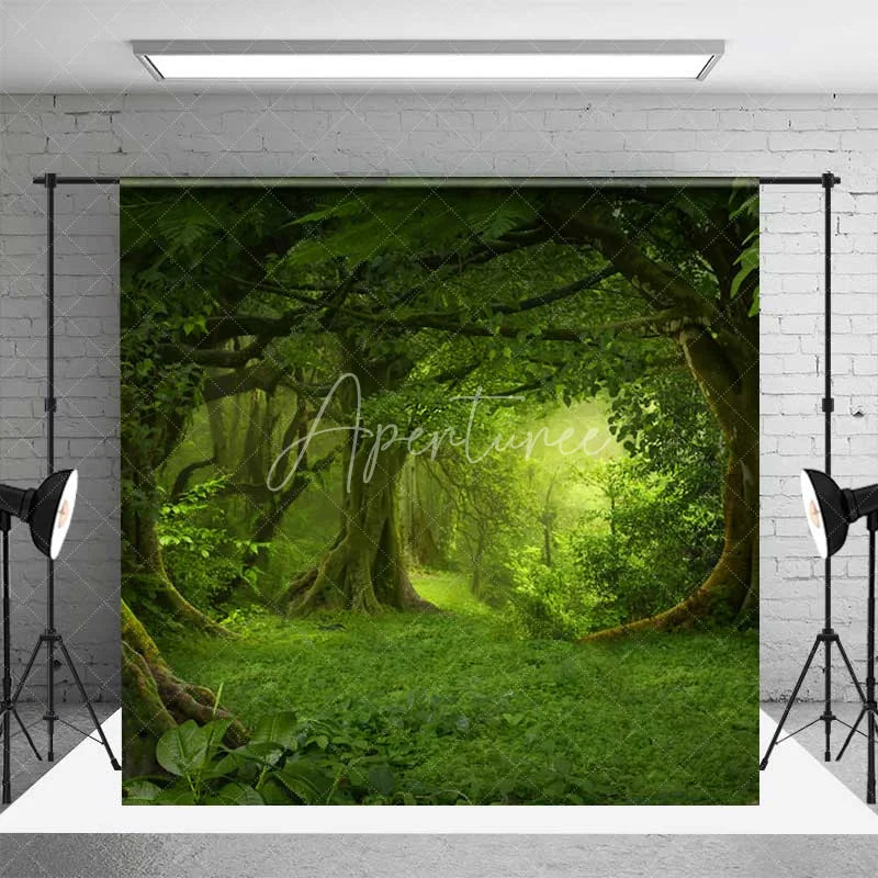 Aperturee - Aperturee Magic Forest Fairy Tale Book Room Set Backdrop Enchanted Woods Grass Floor Photography Background