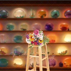 Aperturee Aperturee Magic Shop of Crystal Balls Halloween Photography Backdrop Shelves with Glowing Orbs Fantasy Witch or Wizard Prop