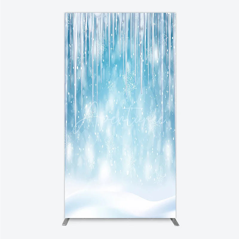 Aperturee - Aperturee Magical Blue Winter Wonderland Icicle and Snowflake Rectangle Arch Backdrop Snowy Christmas Party Decor.