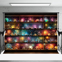 Aperturee - Aperturee Magical Celestial Orbs Photography Backdrop Shelves of Galaxy and Nebula Spheres Fantasy Themed Studio
