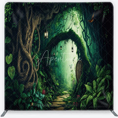 Aperturee - Aperturee Magical Enchanted Forest Archway Square Double-Sided Backdrop Whimsical Wooden Door and Lush Greenery Decor
