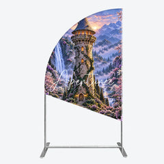 Aperturee - Aperturee Magical Fantasy Castle with Waterfalls and Blooming Flowers Half Moon Arch Backdrop Enchanted Forest Photography Decor