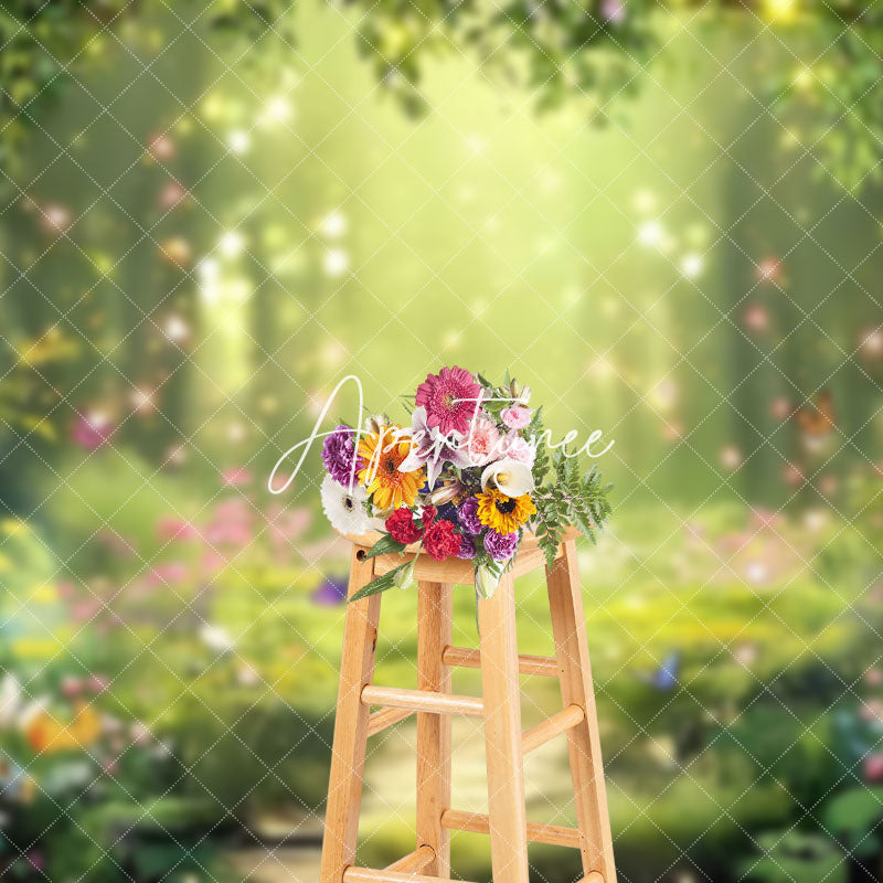Aperturee - Aperturee Magical Forest Fairyland Greeny Spring Scene Backdrop