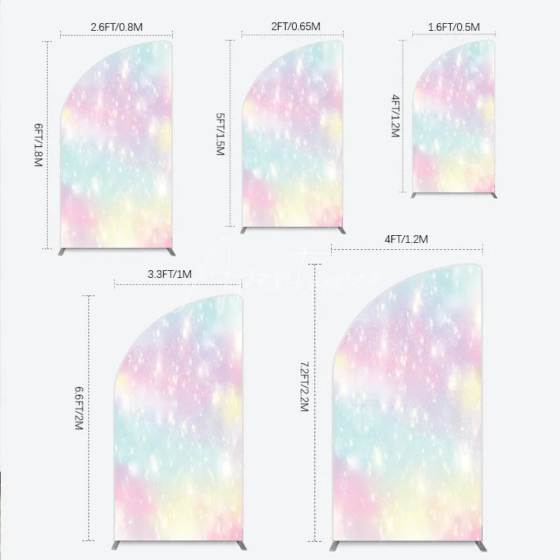Aperturee - Aperturee Magical Pastel Rainbow Glitter Half Moon Arch Backdrop Dreamy Sparkle Party Decoration for Celebrations