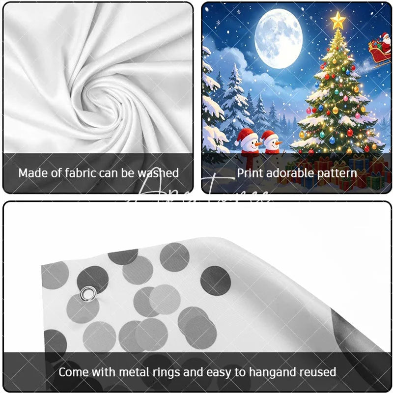 Aperturee - Aperturee Magical Snowy Christmas Tree and Snowmen Garage Door Banner Santa Sleigh Reindeer Holiday Decor.