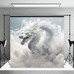 Aperturee - Aperturee Majestic White Dragon in Ethereal Clouds Photography Backdrop Mythical Fantasy Sky Scene for Studio Shoots