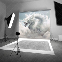 Aperturee - Aperturee Majestic White Dragon in Ethereal Clouds Photography Backdrop Mythical Fantasy Sky Scene for Studio Shoots