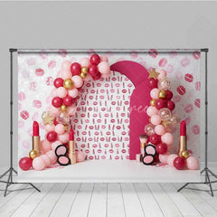 Aperturee - Aperturee Makeup and Lipstick Photography Backdrop Pink Lips and Beauty Theme Party Banner