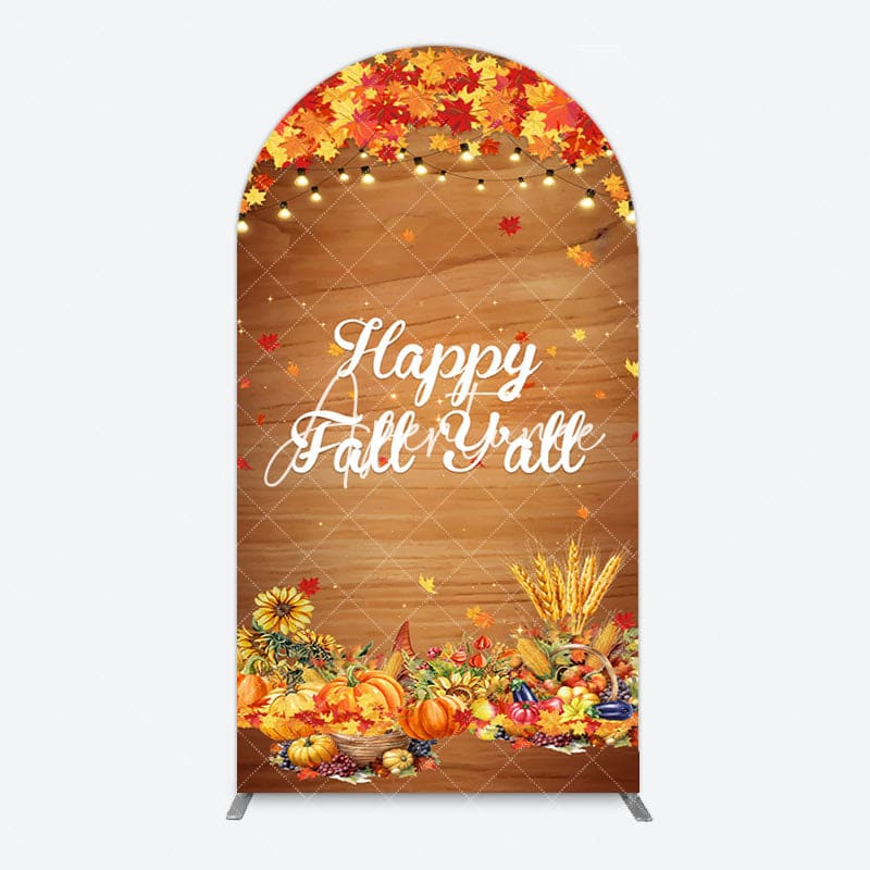 Aperturee - Aperturee Maple Pumpkins Wood Grain Happy Fall Yall Backdrop