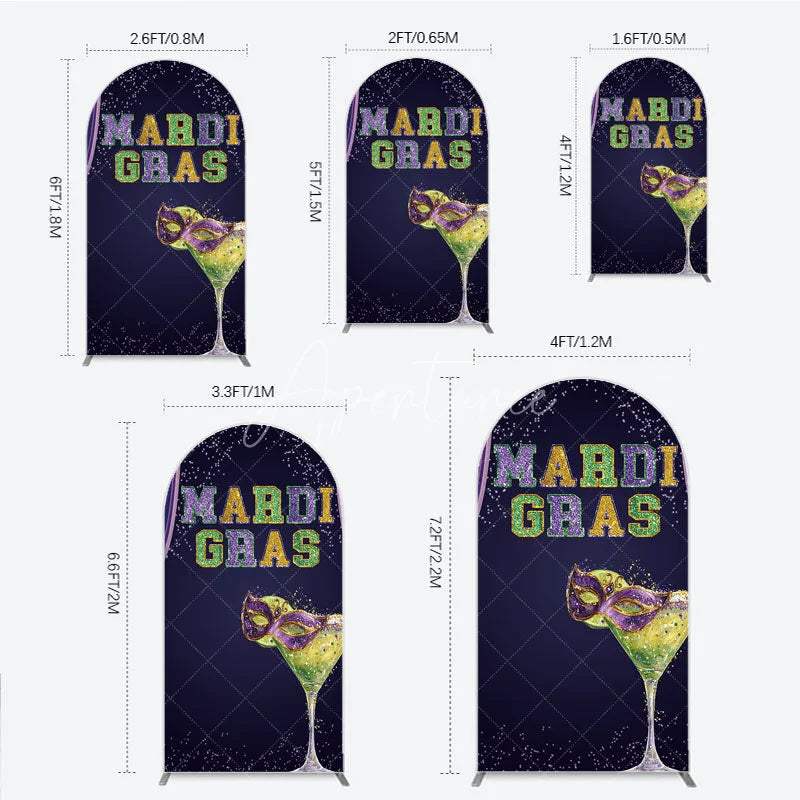 Aperturee - Aperturee Mardi Gras Arch Backdrop Purple Masquerade Mask Cocktail Background Carnival Party Arch Cover Photography Prop