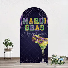 Aperturee - Aperturee Mardi Gras Arch Backdrop Purple Masquerade Mask Cocktail Background Carnival Party Arch Cover Photography Prop