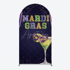 Aperturee - Aperturee Mardi Gras Arch Backdrop Purple Masquerade Mask Cocktail Background Carnival Party Arch Cover Photography Prop