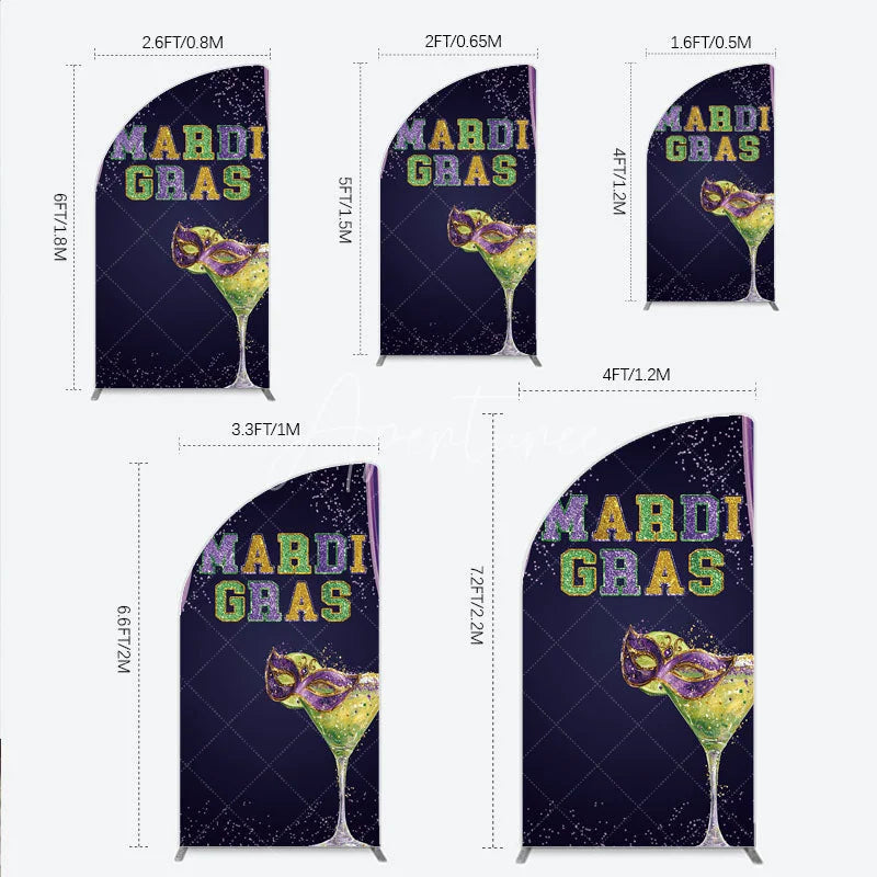 Aperturee - Aperturee Mardi Gras Half Moon Arch Backdrop Purple Masquerade Mask Cocktail Background Carnival Party Half Moon Arch Cover