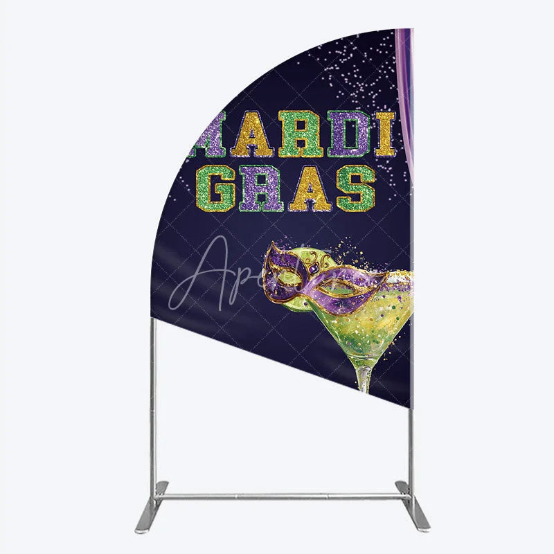 Aperturee - Aperturee Mardi Gras Half Moon Arch Backdrop Purple Masquerade Mask Cocktail Background Carnival Party Half Moon Arch Cover