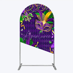Aperturee - Aperturee Mardi Gras Masquerade Mask Arch Backdrop Kit Festive Carnival Party Decor Purple and Gold Feather Theme