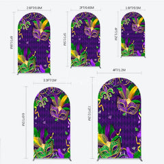 Aperturee - Aperturee Mardi Gras Masquerade Mask Arch Backdrop Kit Festive Carnival Party Decor Purple and Gold Feather Theme