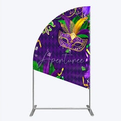 Aperturee - Aperturee Mardi Gras Masquerade Mask Half Moon Arch Backdrop Kit Festive Carnival Party Decor Purple and Gold Feather Theme