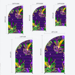 Aperturee - Aperturee Mardi Gras Masquerade Mask Half Moon Arch Backdrop Kit Festive Carnival Party Decor Purple and Gold Feather Theme