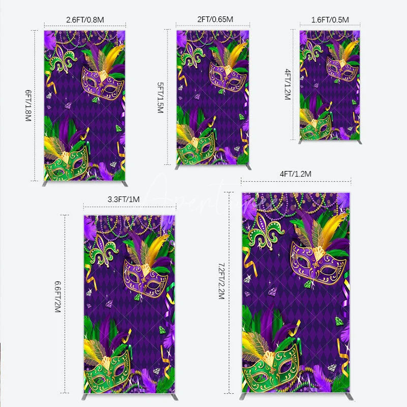 Aperturee - Aperturee Mardi Gras Masquerade Mask Rectangle Backdrop Kit Festive Carnival Party Decor Purple and Gold Feather Theme