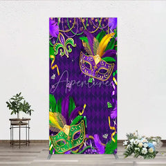 Aperturee - Aperturee Mardi Gras Masquerade Mask Rectangle Backdrop Kit Festive Carnival Party Decor Purple and Gold Feather Theme