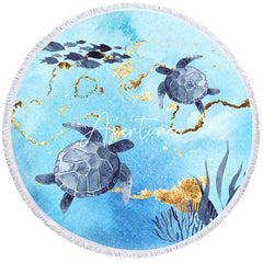 Aperturee - Aperturee Marine Organisms Coral Turtles Round Beach Towel