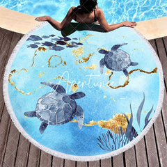 Aperturee - Aperturee Marine Organisms Coral Turtles Round Beach Towel