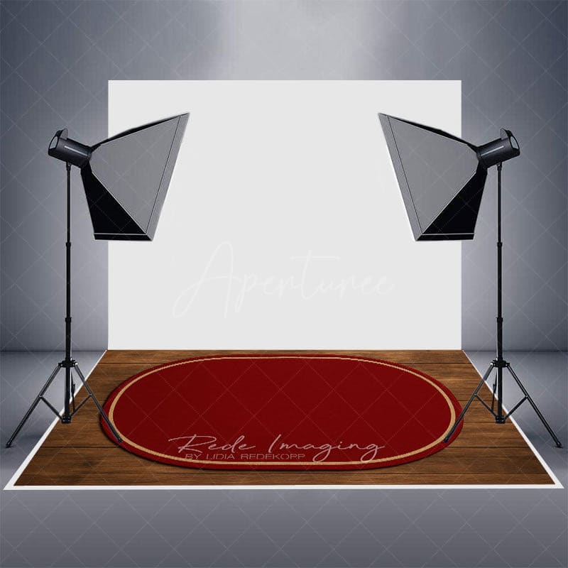 Aperturee - Aperturee Marroon Oval Carpet Wood Rubber Floor Mat For Photo
