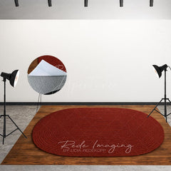 Aperturee - Aperturee Marroon Oval Rug Wood Fabric Floor Backdrop For Photo