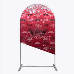 Aperturee - Aperturee Masquerade Ball Birthday Arch Backdrop Red and Black Venetian Mask with Diamonds Sweet 16 Party Decor