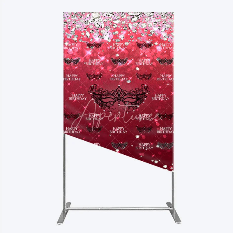 Aperturee - Aperturee Masquerade Ball Birthday Rectangle Backdrop Red and Black Venetian Mask with Diamonds Sweet 16 Party Decor