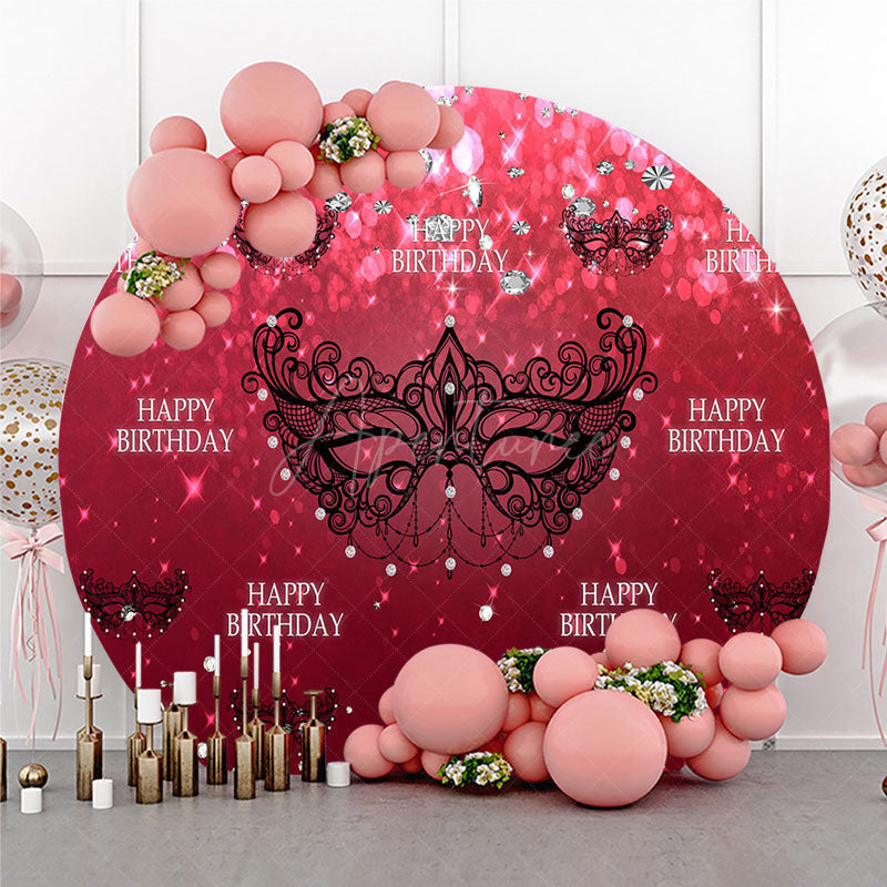 Aperturee - Aperturee Masquerade Ball Birthday Round Backdrop Red and Black Venetian Mask with Diamonds Sweet 16 Party Decor