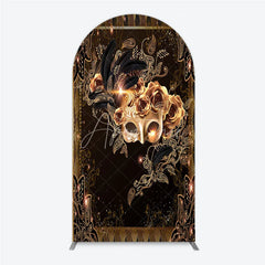 Aperturee - Aperturee Masquerade Mask Arch Backdrop Black Gold Feathers Roses Background Carnival Prom Party Arch Cover Photography Prop