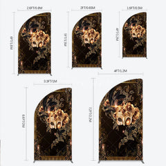 Aperturee - Aperturee Masquerade Mask Half Moon Arch Backdrop Black Gold Feathers Roses Background Carnival Prom Party Half Moon Arch Cover