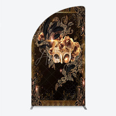Aperturee - Aperturee Masquerade Mask Half Moon Arch Backdrop Black Gold Feathers Roses Background Carnival Prom Party Half Moon Arch Cover