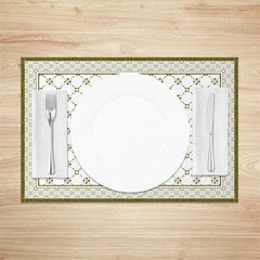 Aperturee - Aperturee Matcha Green White Boho Print Set Of 4 Placemats