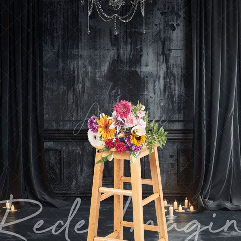 Aperturee - Aperturee Medieval Black Dark Room Retro Wall Photo Backdrop