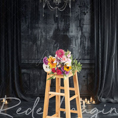 Aperturee - Aperturee Medieval Black Dark Room Retro Wall Photo Backdrop