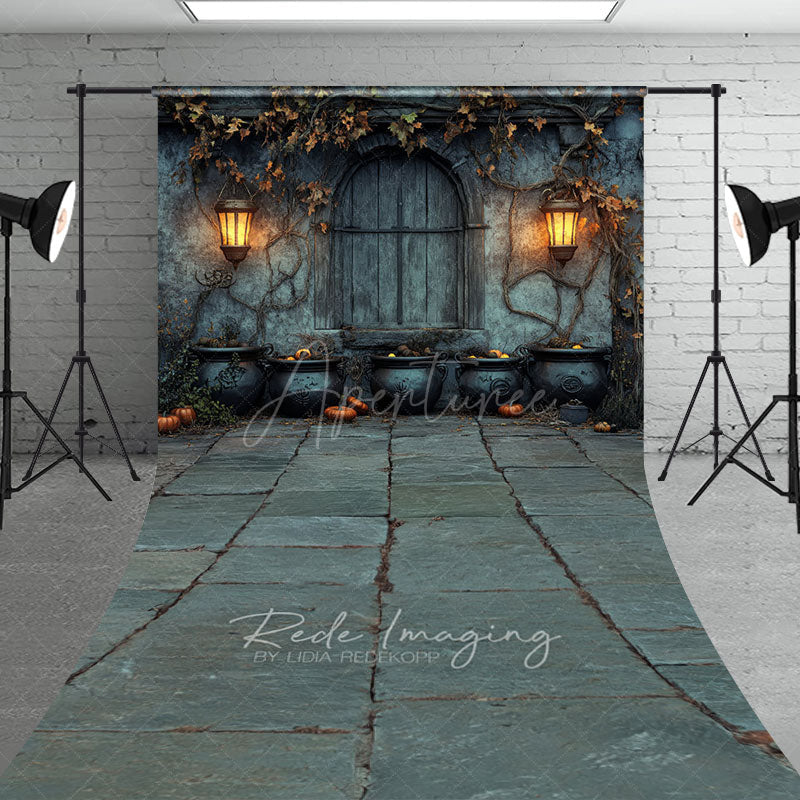 Aperturee - Aperturee Medieval Dungeon Wall Sweep Backdrop Spooky Witch’s Lair with Cauldrons Halloween Photo Studio Floor Drop