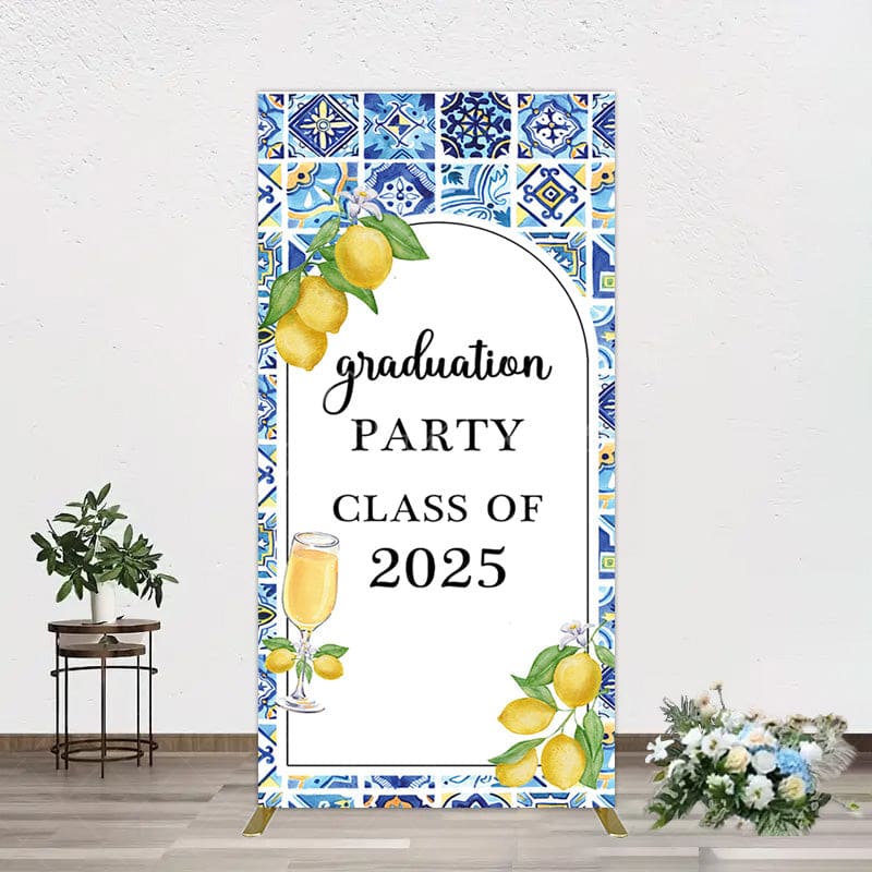 Aperturee - Aperturee Mediterranean Lemon Graduation Party Rectangle Backdrop