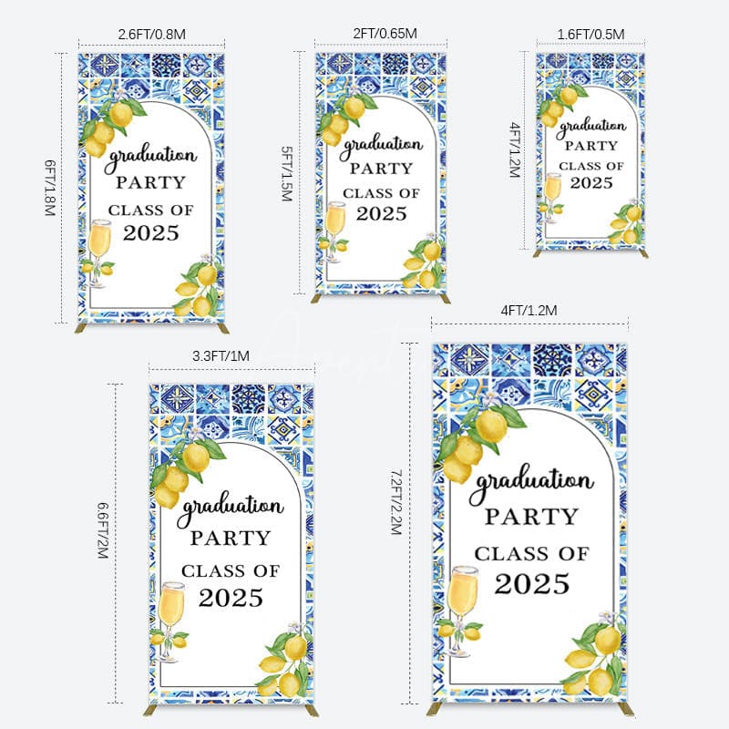 Aperturee - Aperturee Mediterranean Lemon Graduation Party Rectangle Backdrop