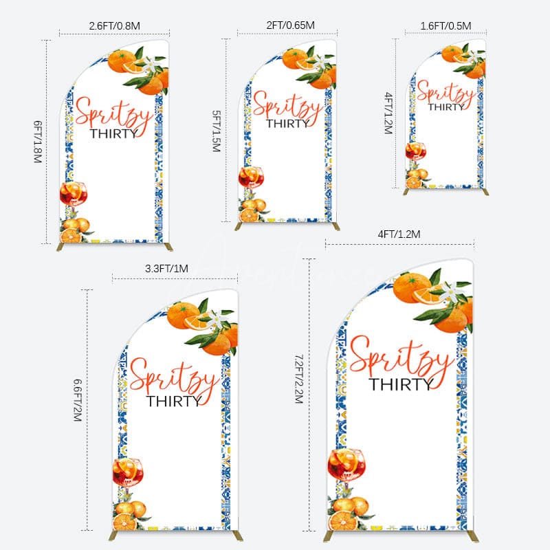 Aperturee - Aperturee Mediterranean Spritzy Thirty Birthday Half Moon Arch Backdrop