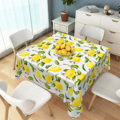 Aperturee - Aperturee Mediterranean Yellow Lemon Rectangle Tablecloth Fresh Fruit and Leaf Pattern Table Cover for Kitchen